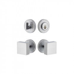 Viaggio CLOMLTQAD Circolo Leather Rosette Entry Set with Quadrato Brass Knob and Matching Deadbolt