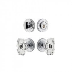 Viaggio CLOMHMSTA Circolo Hammered Rosette Entry Set with Stella Crystal Knob and Matching Deadbolt