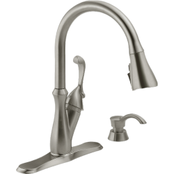 Delta Faucet Co 19950Z-SSSD-DST Arabella High Arc Kitchen Faucet With Pull-Down ShieldSpray + Soap Dispenser, Single Handle, Stainless Steel