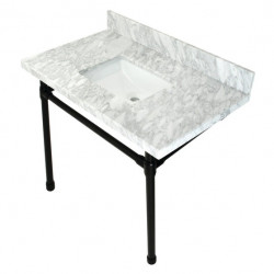 Kingston Brass KVPB36M8SQ Carrara Marble Vanity Top with Stainless Steel Legs, Marble White, 36"