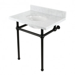 Kingston Brass KVBH3022M8 Console Sink with Brass Legs, Marble White, 30"