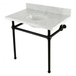 Kingston Brass KVBH3622M8 Console Sink with Brass Legs, Marble White, 36"