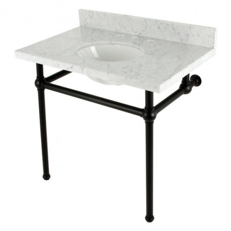 Kingston Brass KVBH3622M8 Console Sink with Brass Legs, Marble White, 36"