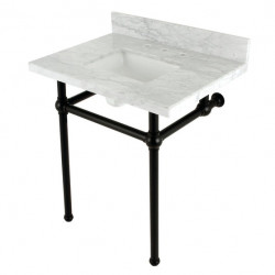 Kingston Brass KVBH3022M8SQ Console Sink with Brass Legs, Marble White, 30"