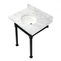 Kingston Brass KVPB30M Carrara Marble Console Sink, Marble White, 30"
