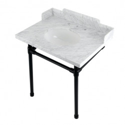 Kingston Brass LMS30M8 Carrara Marble Console Sink with Stainless Steel Legs, Marble White, 30"