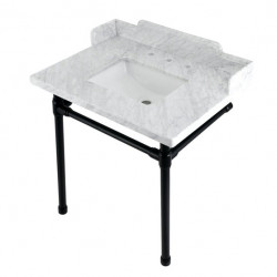 Kingston Brass LMS30M8SQ Carrara Marble Console Sink with Stainless Steel Legs, Marble White, 30"