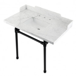 Kingston Brass LMS36M8SQ Carrara Marble Console Sink with Stainless Steel Legs, Marble White, 36"