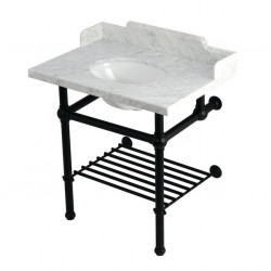 Kingston Brass LMS3030MBB Console Sink with Brass Legs, Marble White, 30"