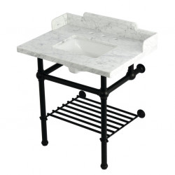 Kingston Brass LMS3030MBSQB Console Sink with Brass Legs, Marble White, 30"