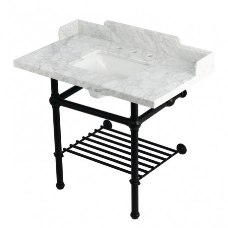 Kingston Brass LMS3630MBSQB Console Sink with Brass Legs, Marble White, 36"