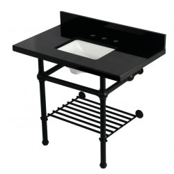 Kingston Brass KVPK3630KBSQB Console Sink with Brass Legs, Black Granite, 36"