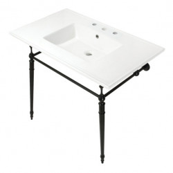 Kingston Brass KVPB37227W8 Ceramic Console Sink with Brass Legs, White, 37"