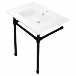 Kingston Brass KVPB312271 Ceramic Console Sink with Stainless Steel Legs, White, 31"