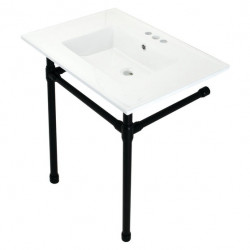Kingston Brass KVPB31227W4 Ceramic Console Sink with Stainless Steel Legs, White, 31"