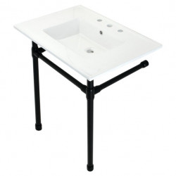 Kingston Brass KVPB31227W8 Ceramic Console Sink with Stainless Steel Legs, White, 31"