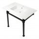 Kingston Brass KVPB37221Q Ceramic Console Sink with Stainless Steel Legs, White, 37"