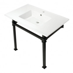 Kingston Brass KVPB37221Q Ceramic Console Sink with Stainless Steel Legs, White, 37"