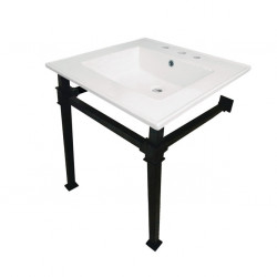 Kingston Brass KVPB Ceramic Console Sink with Stainless Steel Legs, White, 8" Faucet Center