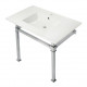 Kingston Brass KVPB37221Q Ceramic Console Sink with Stainless Steel Legs, White, 37"