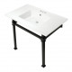 Kingston Brass KVPB37224Q Ceramic Console Sink with Stainless Steel Legs, White, 37"