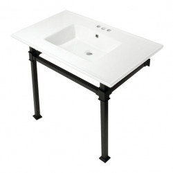 Kingston Brass KVPB37224Q Ceramic Console Sink with Stainless Steel Legs, White, 37"