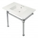 Kingston Brass KVPB37224Q Ceramic Console Sink with Stainless Steel Legs, White, 37"
