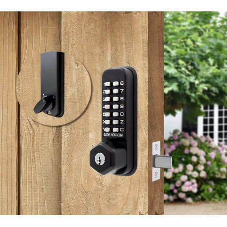 Codelocks 95220 CL210 Tubular Mortise Deadbolt Lock Gate Box Kit w/ Key Override, Black Marine Grade, Solid Black