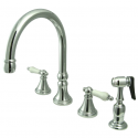 Kingston Brass KS2791PLBS Two-Handle 4-Hole Deck Mount Widespread Kitchen Faucet with Brass Sprayer, Polished Chrome