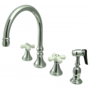 Kingston Brass KS2791PXBS Governor Two-Handle 4-Hole Deck Mount Widespread Kitchen Faucet with Brass Sprayer, Polished Chrome