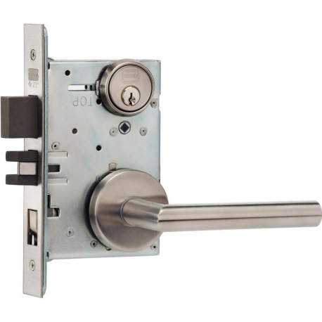 Omnia 2012 Modern Mortise Lever Lockset w/ Rose - Stainless Steel